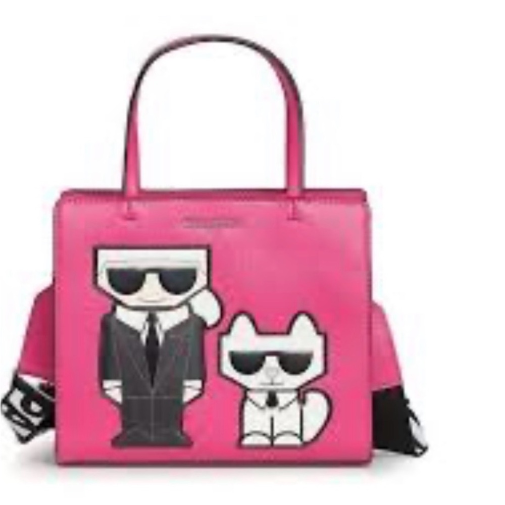 KARL LAGERFELD PARIS MAYBELLE SATCHEL FUCHSIA W/APPLIQUE OF KARL AND CHOUPETTE